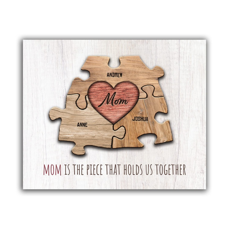Personal-Prints Mom & Children Personalized Heart Puzzle Wall Art | Unique Customized With Up To 8 Names | Mothers Day, Birthday
