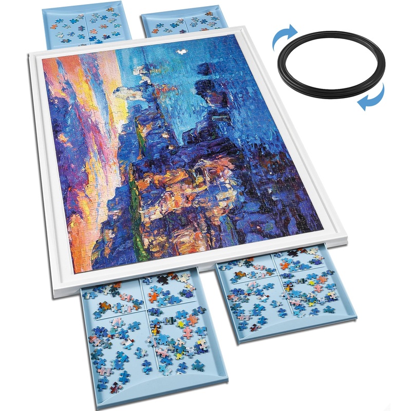 Purelax Puzzle Board, 1500 Pieces Frosted-Panel Jigsaw Puzzle Board With Drawers, 35   X 28    Rotating Upgraded Lazy Susan Spin