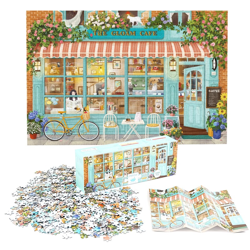 Puzzles For Adults 1000 Pieces, Momibook Jigsaw Puzzles Of Coffee Store, Painting Image 75X50Cm(29.5''X19.7'') Toys & Game Puzzl