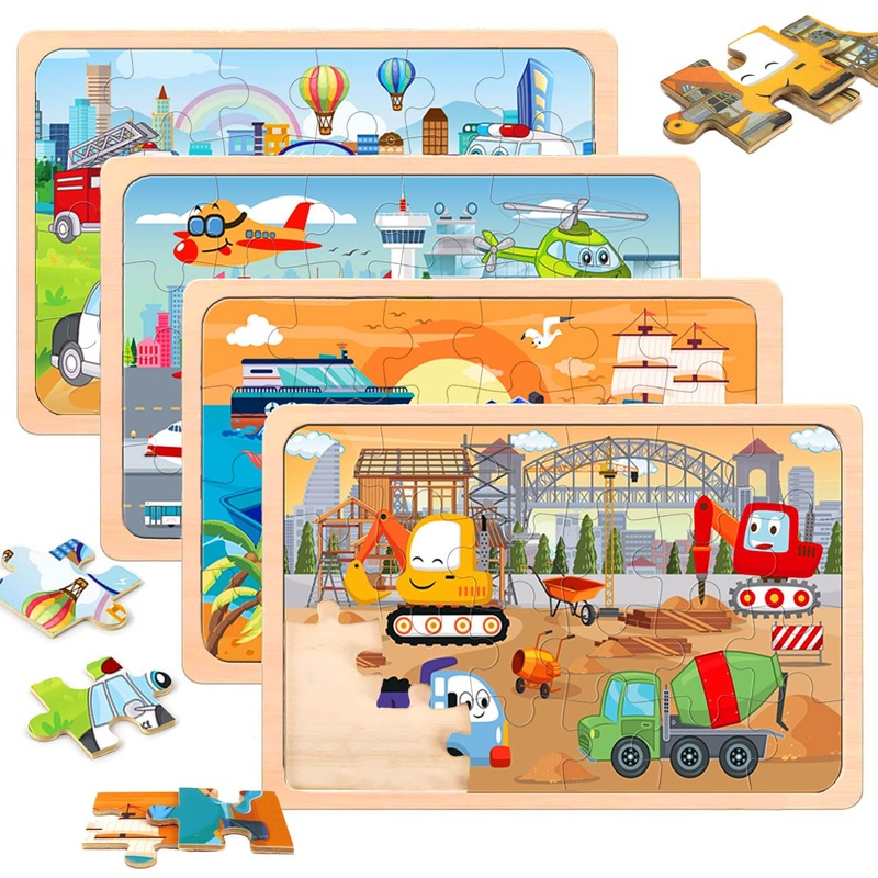 Puzzles For Kids Ages 4-6,24 Pieces Wooden Puzzles For Toddlers Ages 3-5 4-8 3 4 5 6 3-4 Year Olds.4 Pack Car Puzzle Set Childre