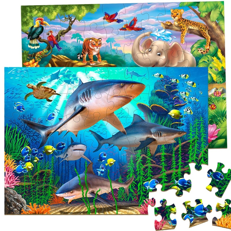 Puzzles For Kids Ages 4-8 - 2 X 60 Pieces Puzzles For Kids Ages 3-5 6-8 - Toy For Learning Ocean & Forest Animals - Educational