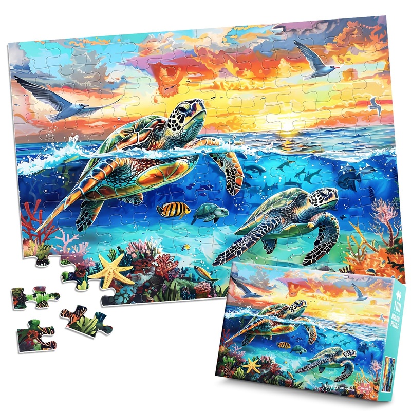 Puzzles For Kids Ages 8-10 - Turtle In Undersea World - 100 Piece Jigsaw Puzzles For Kids Ages 4-6 6-8 8-10 Year Old Children Pu