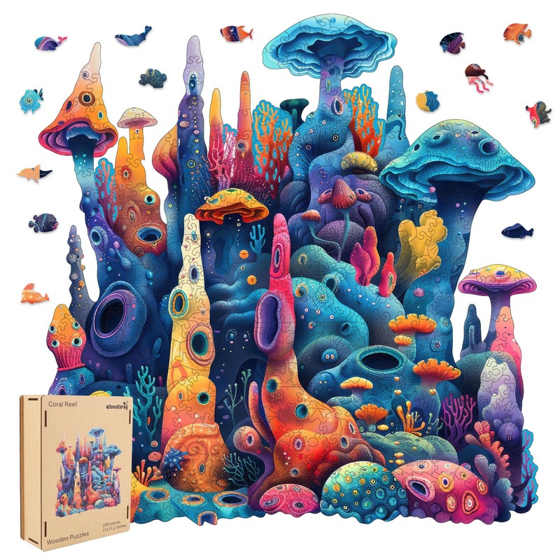 Qiuenisray Wooden Puzzles For Adults,Coral Wooden Jigsaw Puzzles 200Pcs,11X11.2In,Medium,Unique Shape Adult Puzzles,Irregular Wo