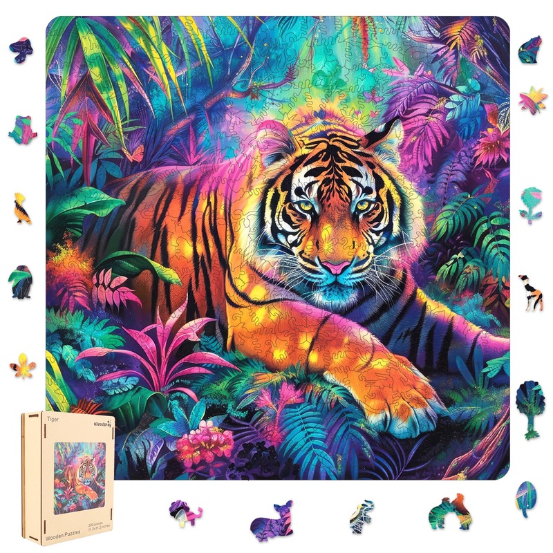 Qiuenisray Wooden Puzzles For Adults,Tiger Wooden Jigsaw Puzzles 500Pcs,15.9X15.9In,Royal,Unique Shape Animal Adult Puzzles,Irre