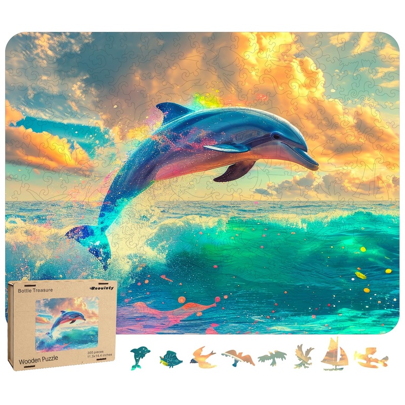 Reouinty Wooden Puzzle For Adults, Dolphin Wooden Jigsaw Puzzles(19.1 * 15.2In-500Pcs), Beautiful Wooden Puzzle With Box Birthda