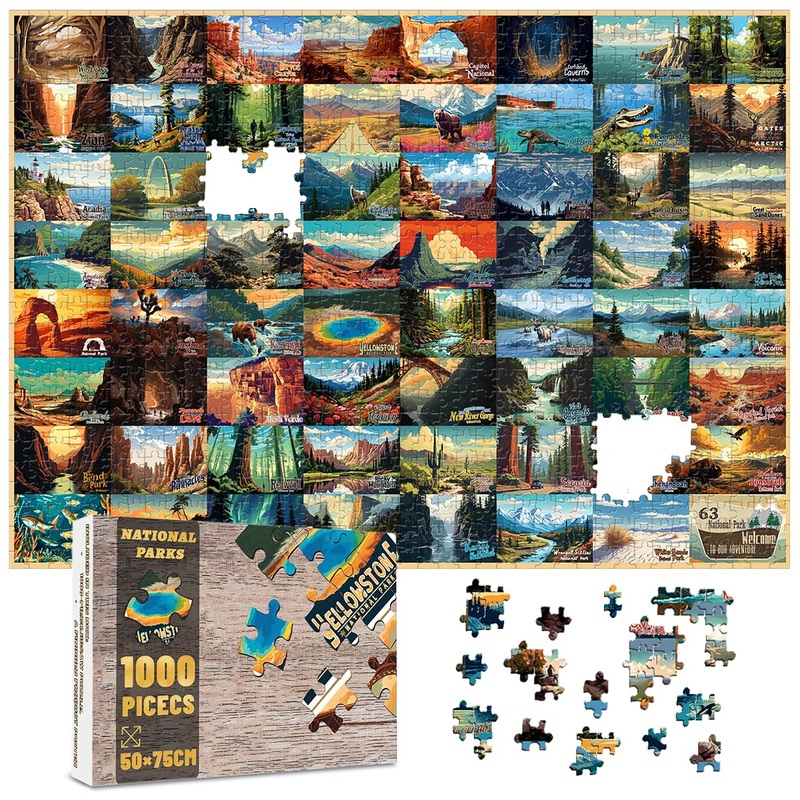 Shoxrem 1000 Pieces National Parks Jigsaw Puzzle - Vintage National Parks Puzzle For Adults, Perfect For Nature Lovers