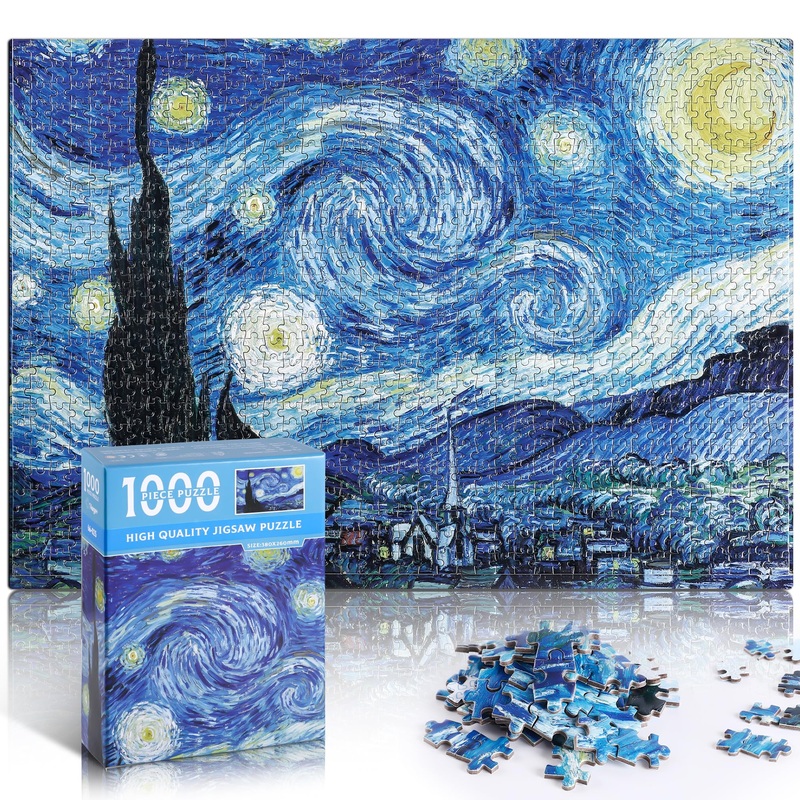Starry Night Puzzle 1000 Pieces Van Gogh Mini Puzzle For Adults Artwork Jigsaw Puzzle Family Game (Starry Night)