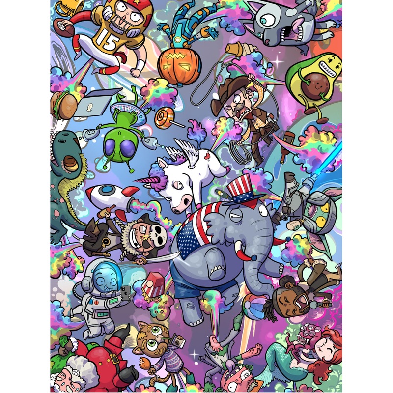 Taozi&Lizhi The Original 1000 Piece Puzzle, Fart-Tastic Rainbow Universe, No Dust Leisure Animal Puzzle, Colorful Funny Art Puzz