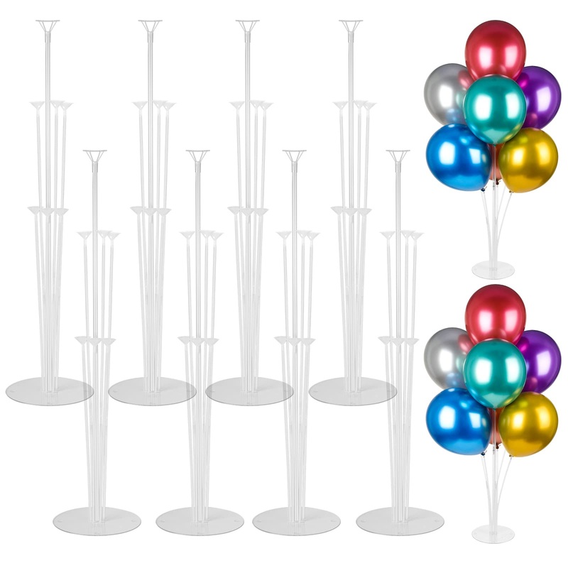 Voircoloria 8 Sets Balloon Stand Kits, Balloon Sticks Holder With Base For Table Graduation Birthday Baby Shower Gender Reveal P