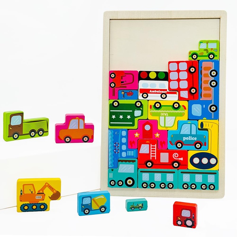 Wooden Blocks Puzzle Russian Blocks For Kids Age 3 4 5 Years Old, Children'S Puzzle Game Board Learning Education Montessori Tod