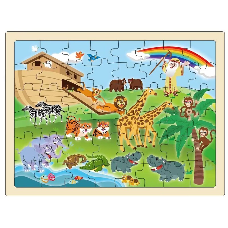 Wooden Jigsaw Puzzles Noah'S Ark 48Pcs Preschool Educational Learning Toys For Kids 3 Yrs Up, Preschool Gift For Boys And Girls