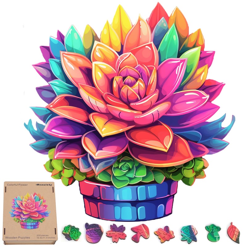 Wooden Puzzle Colorful Flower 500Pcs King Size 16.9'' X 16.2'', Luxurious Shaped Wood Puzzle, Beautiful Package, Best Gift For A