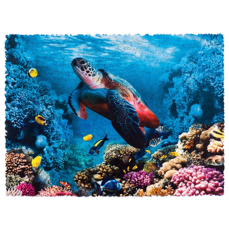 Woosaic Original Wooden Jigsaw Puzzles - Shimmering Turtle, 500 Pcs, 15''X11'', Beautiful Gift Package, Unique Shape Best Gift F