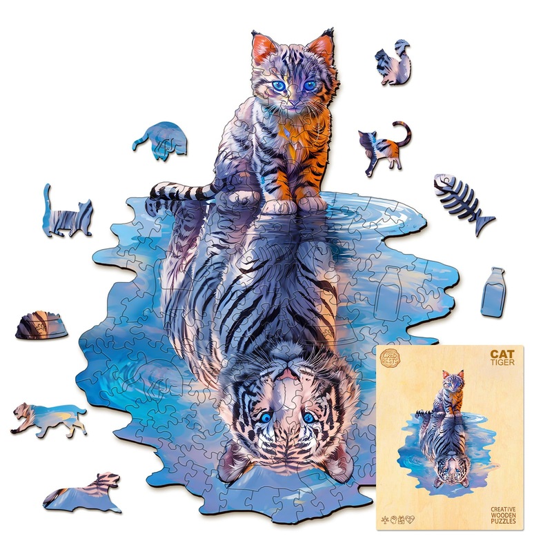 Wudhank Wooden Puzzles For Adult, Cat Tiger Wooden Jigsaw Puzzles, Unique Shape Wooden Jigsaw Puzzle, Best Gift For Family Game