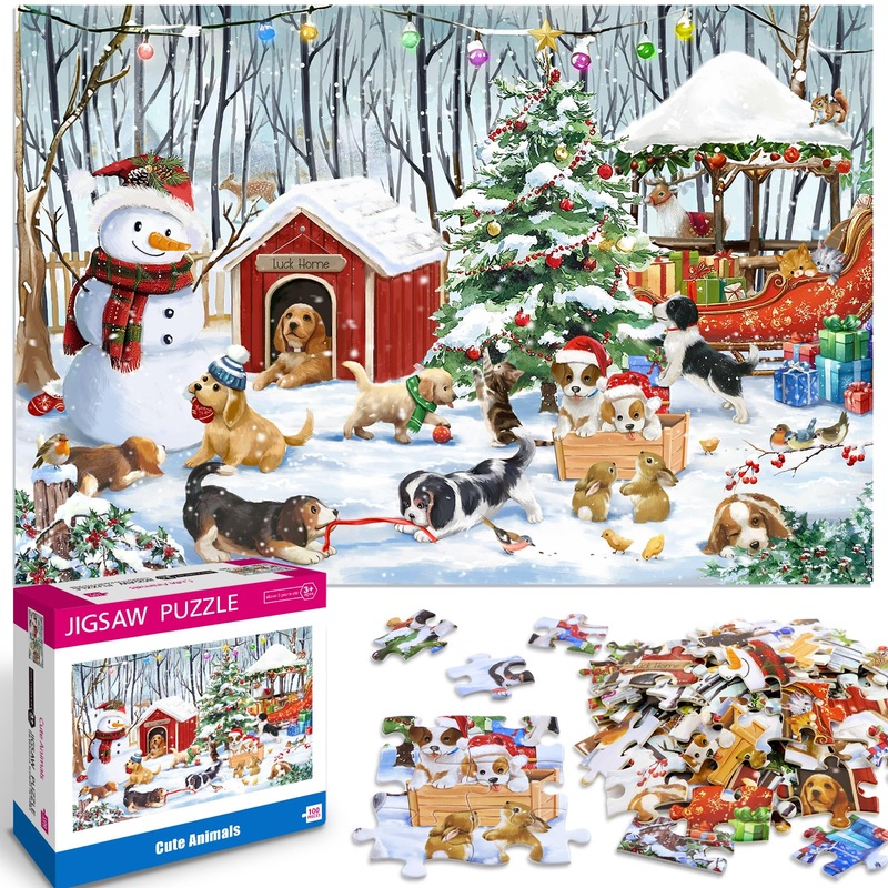 100 Piece Christmas Puzzle For Kids Ages 4-6 6-8 8-10 Christmas Ideal Gift For Boys Girls Jigsaw Puzzles 100 Pieces For Seniors(