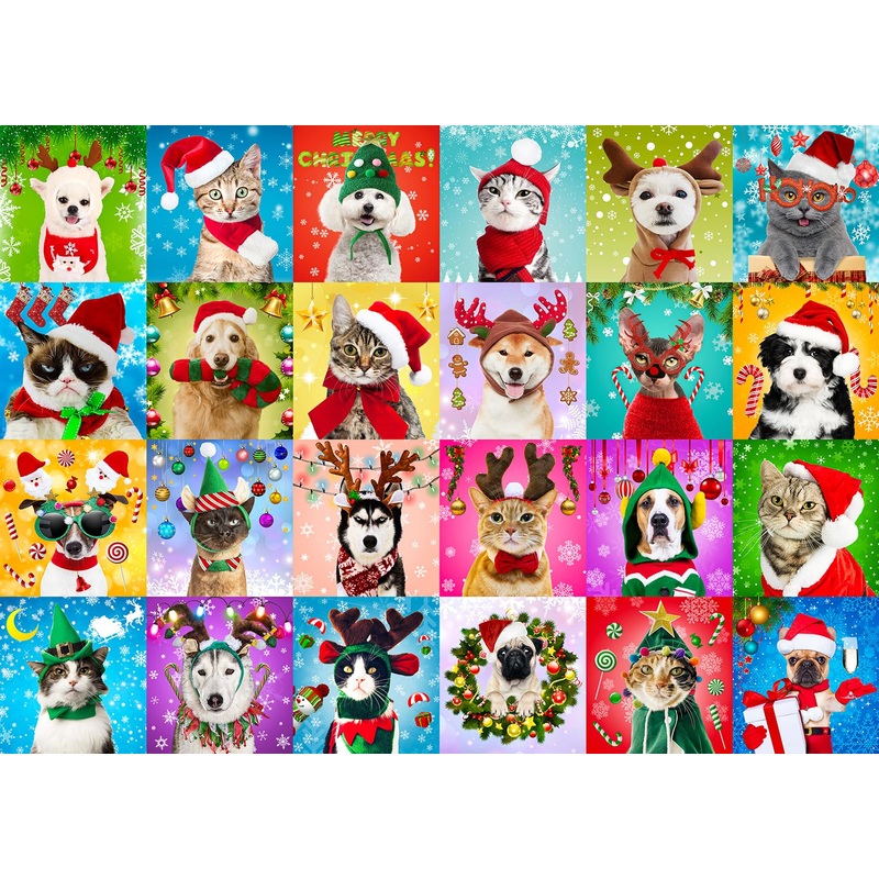 1000 Piece Puzzle For Adults Christmas Puzzle, Christmas Pets Christmas Puzzles 1000 Pieces, Cats And Dogs Christmas 1000 Piece