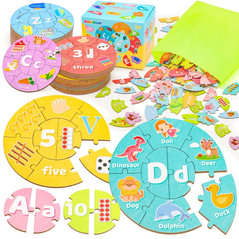 Amidear Abc Alphabet And Number Puzzle Educational Preschool Learning Toys For Toddlers, Montessori Toys Sight Words Game Kinder