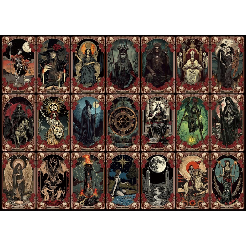 Buhah Tarot Cards Puzzle Halloween Spooky Witchy Goth Puzzle Horror Skeleton Puzzles For Adults 1000 Pieces Scary Skull Art Jigs