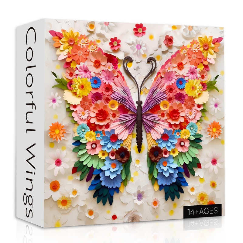 Butterfly Puzzles For Adults 1000 Pieces, Challenging Colorful Flower Butterflies Puzzles Puzzle With Paper Art, Difficult Anima