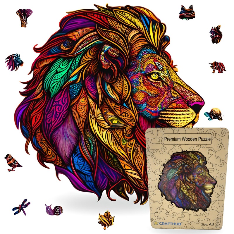Cafthub Wooden Jigsaw Puzzles A4 - Animal Shaped - Wooden Puzzles For Adults And Family (Lion)