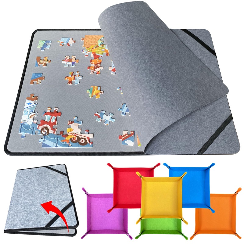 Folding Puzzle Board With 6 Puzzle Sorting Trays, Puzzle Felt Mat,For Puzzle Storage Puzzle Saver, Non-Slip Surface, Up To 1000
