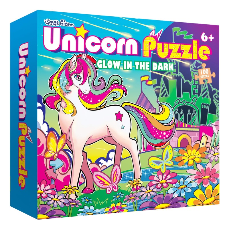 Glow In The Dark 100 Piece Unicorn Puzzle With Paint For Kids, Jigsaw Puzzle Toys For Girls&Boys, Unicorn Birthday Gift For Girl