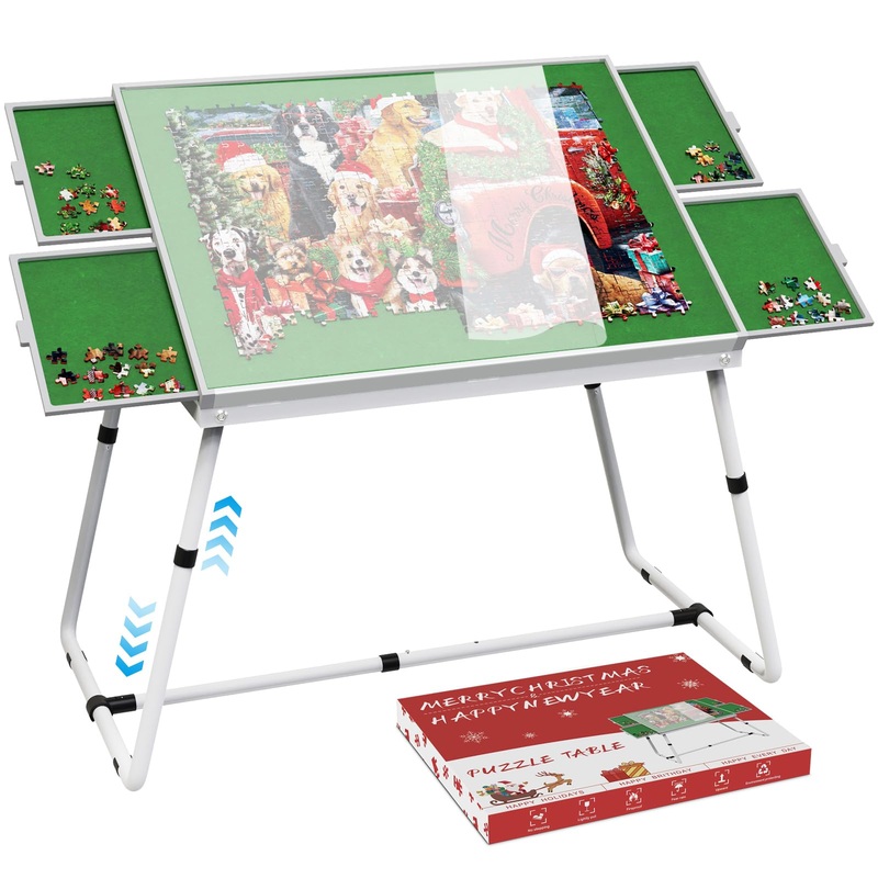 Jigsaw Puzzle Table Adjustable Height-18,28Inch,2 In 1 Design Metal Puzzle Table With Legs Aluminium,Puzzle Tables For Adluts An