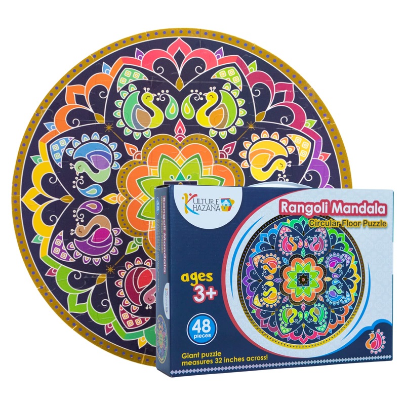 Kulture Khazana Rangoli Mandala Floor Puzzle - 48 Piece Puzzle 32 Inches, Colorful Giant Floor Puzzle, Indian Art, Montessori Pu