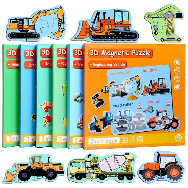 Magnetic Puzzles For Kids Ages 1-3, Travel Toddler Puzzles Ages 2-4 Year, Excavator Refrigerator Magnet For Kids Learning Gift F