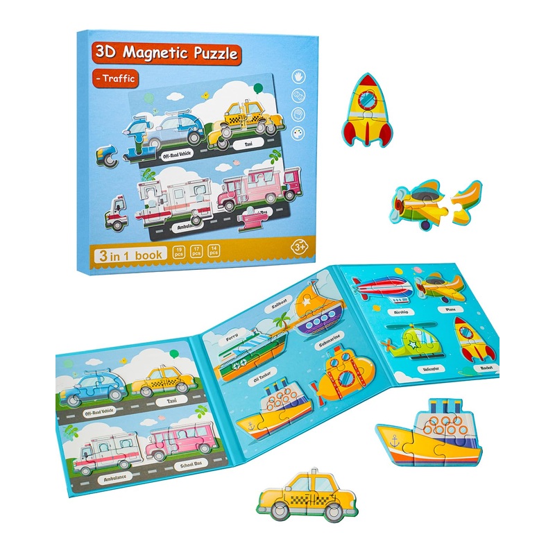 Magnetic Puzzles For Toddlers 1-3, Travel Puzzles Games For Kids Ages 1 2 3 4 5, Traffic Car Activities Toy Jigsaw Puzzles Book