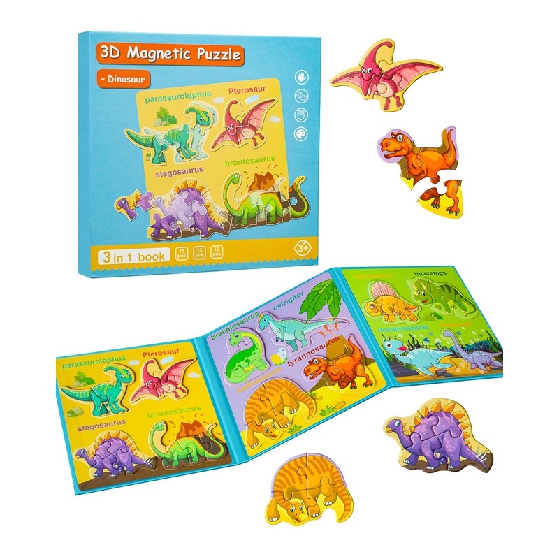 Magnetic Puzzles For Toddlers 2-4, Travel Puzzles Games For Kids Ages 1-3, Dinosaur Activities Toy Wooden Jigsaw Puzzles Book Fo