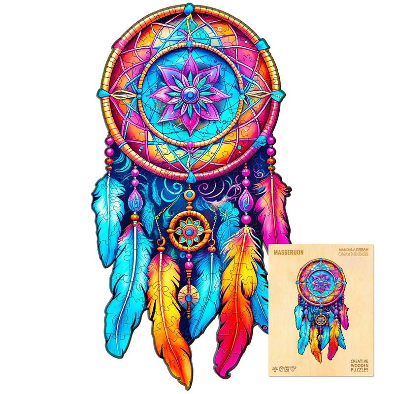 Masseruon Mandala Puzzles For Adults, 190 Piece Puzzles For Adults-Mandala Dream Catcher(L,14.2X7.4Inches), Unique Round Jigsaw