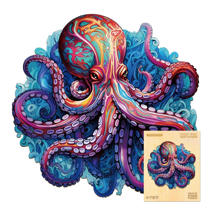 Masseruon Octopus Jigsaw Puzzles For Adults, 300 Piece Puzzles For Adults-Deep Sea Giant Octopus(L, 13.4X13.1In), Unique Round J