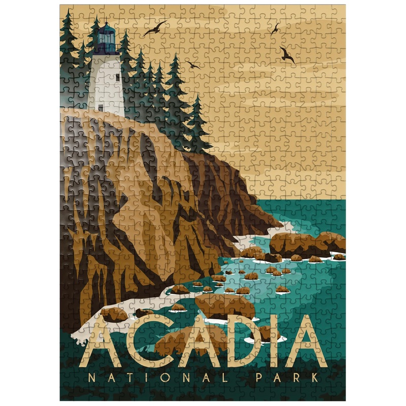 Mypuzzle Acadia National Park Maine Usa Art Deco Style Vintage Poster Illustration - Premium 500 Piece Jigsaw Puzzle For Adults