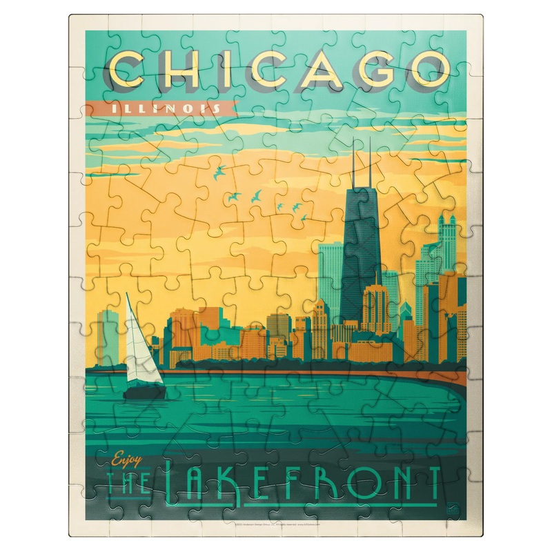 Mypuzzle Chicago: Lakefront, Vintage Poster - Premium 100 Piece Jigsaw Puzzle For Adults