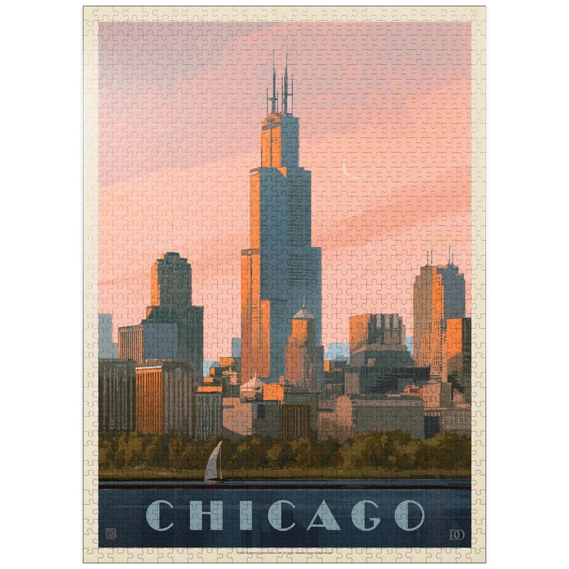 Mypuzzle Chicago Skyline: Lake Michigan, Vintage Poster - Premium 1000 Piece Jigsaw Puzzle For Adults