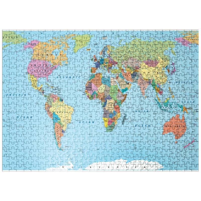 Mypuzzle Color World Map - Borders, Countries, Roads And Cities - Premium 500 Piece Jigsaw Puzzle For Adults