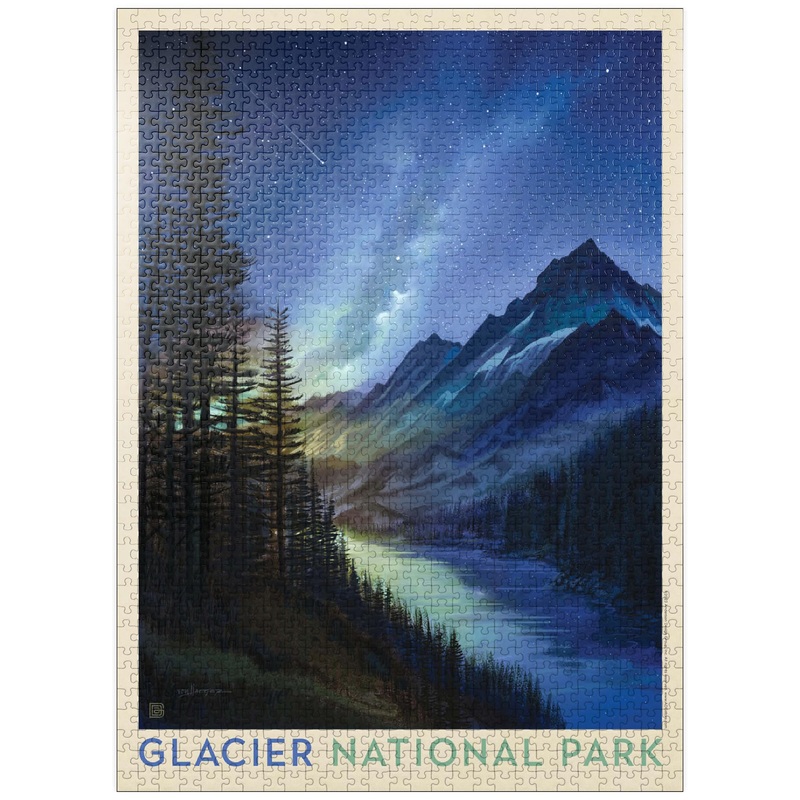 Mypuzzle Glacier National Park: Starlight, Vintage Poster - Premium 1000 Piece Jigsaw Puzzle For Adults