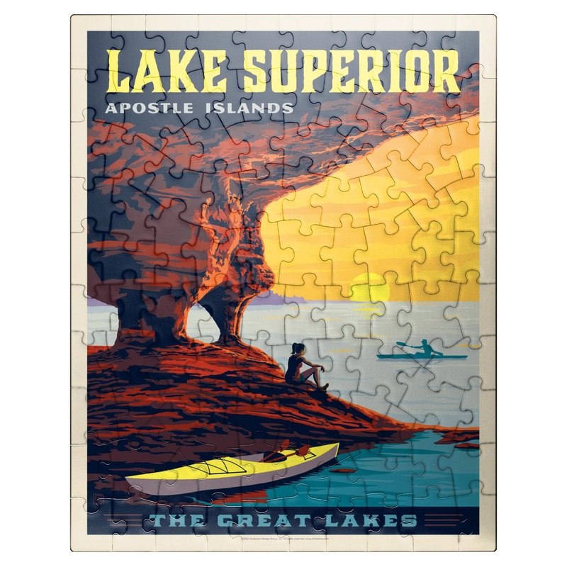 Mypuzzle Great Lakes: Lake Superior, Vintage Poster - Premium 100 Piece Jigsaw Puzzle For Adults