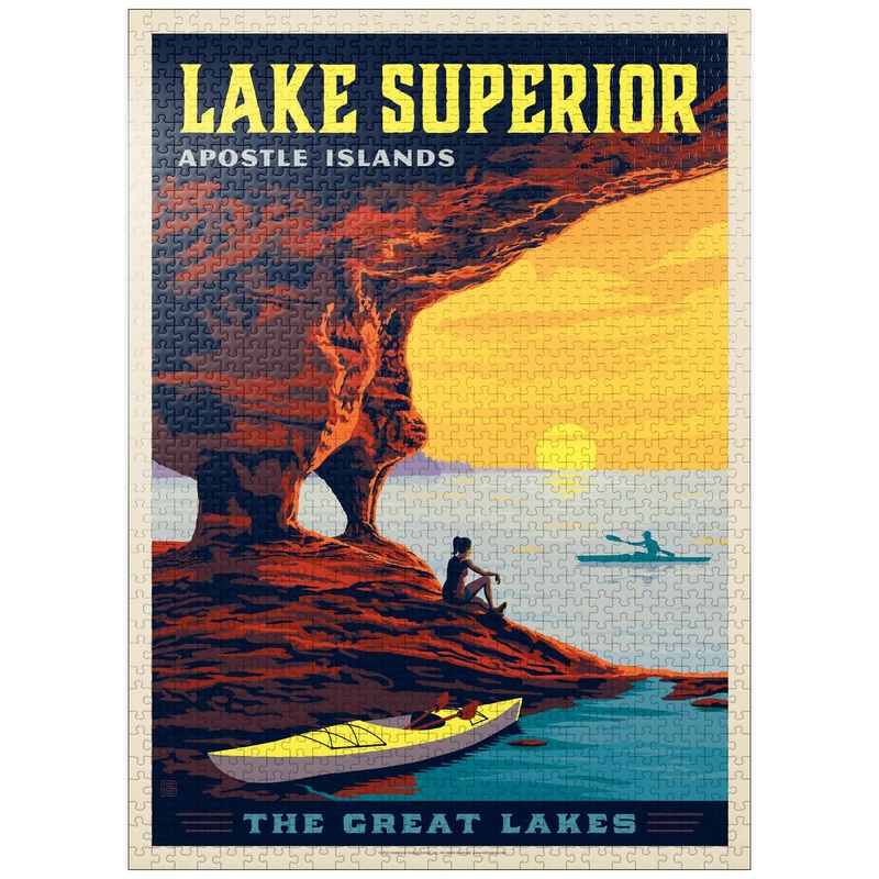 Mypuzzle Great Lakes: Lake Superior, Vintage Poster - Premium 1000 Piece Jigsaw Puzzle For Adults
