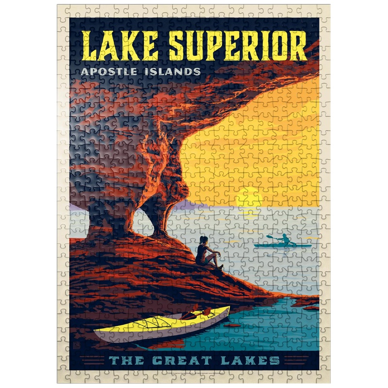 Mypuzzle Great Lakes: Lake Superior, Vintage Poster - Premium 500 Piece Jigsaw Puzzle For Adults