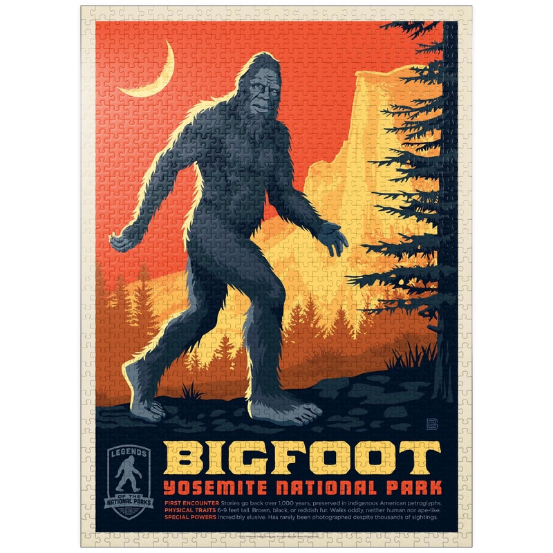 Mypuzzle Legends Of The National Parks: Yosemite'S Bigfoot, Vintage Poster - Premium 1000 Piece Jigsaw Puzzle For Adults