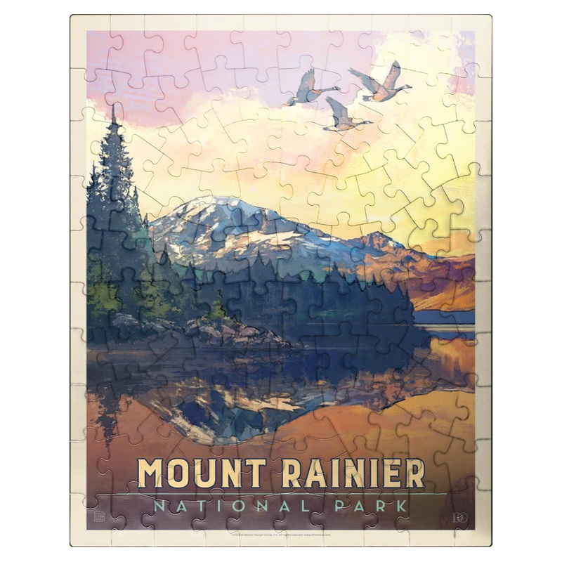 Mypuzzle Mount Rainier National Park: Daybreak, Vintage Poster - Premium 100 Piece Jigsaw Puzzle For Adults