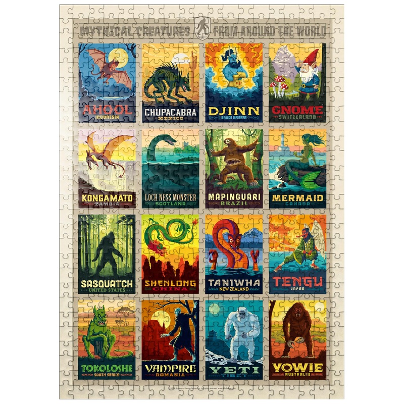 Mypuzzle Mythical Creatures From Around The World, Vintage Poster - Premium 500 Piece Jigsaw Puzzle For Adults