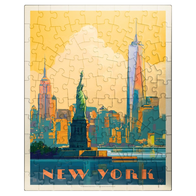 Mypuzzle New York City: Skyline Glow, Vintage Poster - Premium 100 Piece Jigsaw Puzzle For Adults