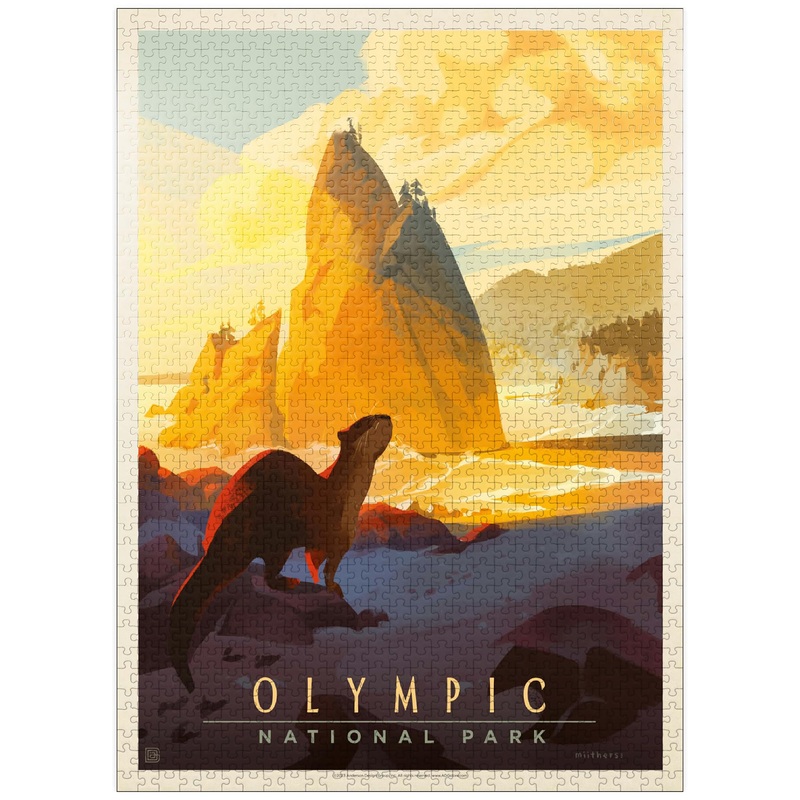 Mypuzzle Olympic National Park: Sea Otter, Vintage Poster - Premium 1000 Piece Jigsaw Puzzle For Adults