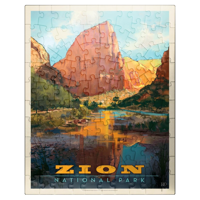 Mypuzzle Zion National Park: Virgin River Valley, Vintage Poster - Premium 100 Piece Jigsaw Puzzle For Adults