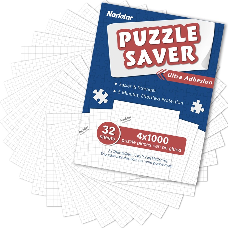 Nariolar Ultra Adhesion Puzzle Glue Sheets, 32 Puzzle Saver Sheets Preserves 4  1000 Pieces Jigsaw Puzzle, Puzzle Saver For Easy
