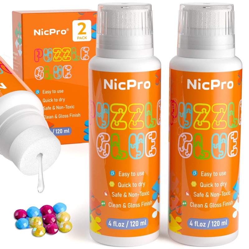 Nicpro 2 Pack Large Jigsaw Puzzle Glue 8Oz / 240Ml With Applicator, High Gloss & Quick Drying And Non-Toxic, Diamond Painting Se