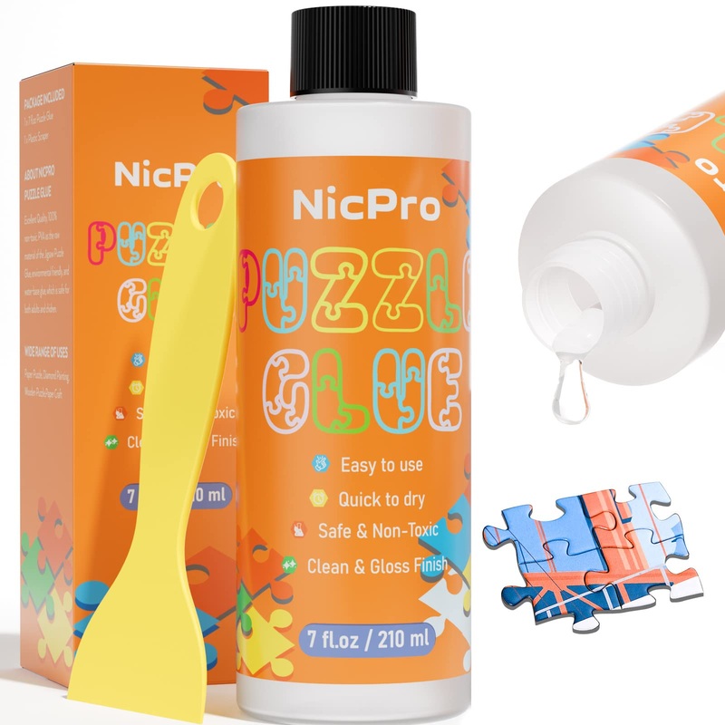 Nicpro Large Jigsaw Puzzle Glue 7Oz / 210Ml With Applicator, High Gloss & Quick Drying And Non-Toxic, Diamond Painting Sealer Fo